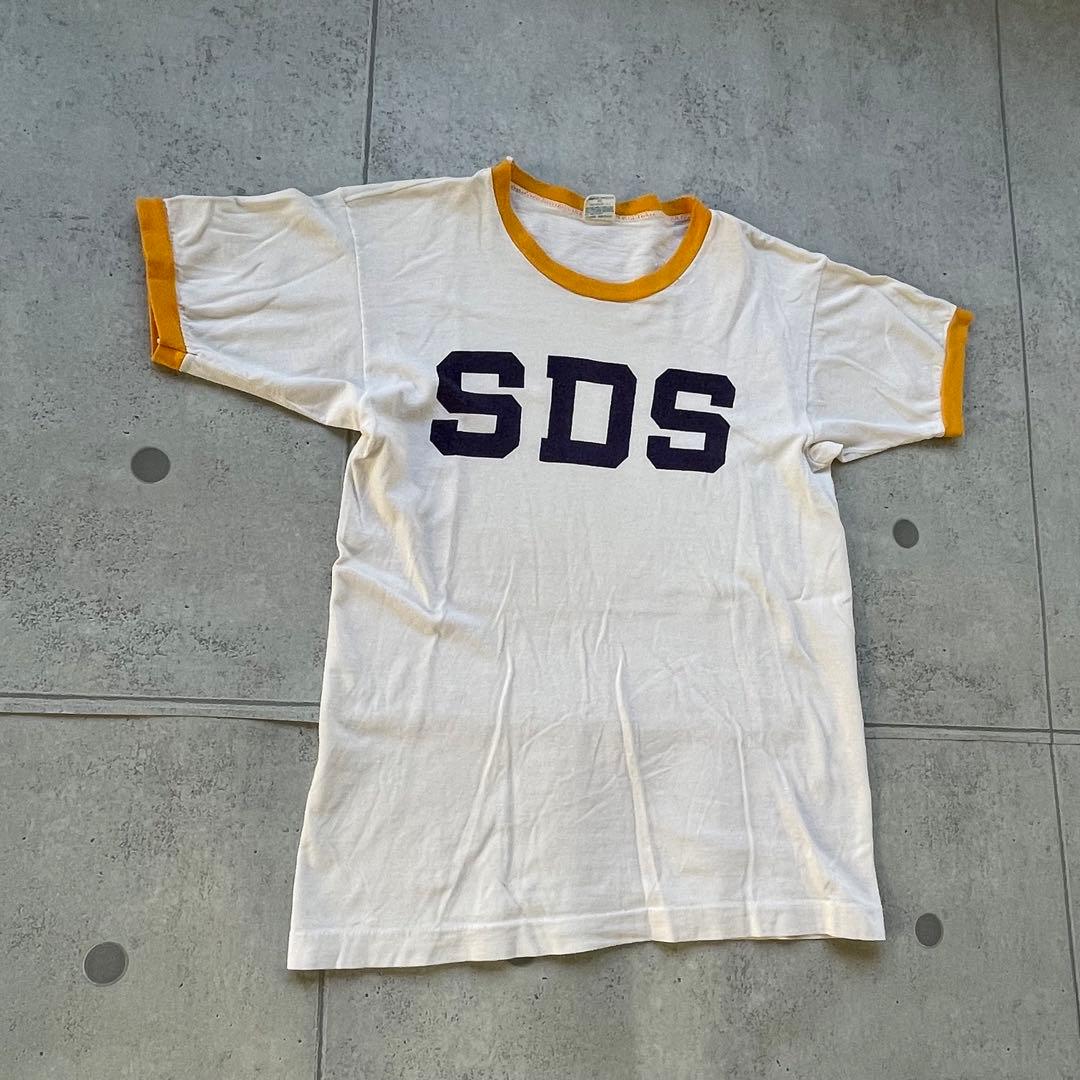 70s アメリカ製　チャンピオン　染み込み　黄色　リンガー　Tシャツ　メンズ　M
