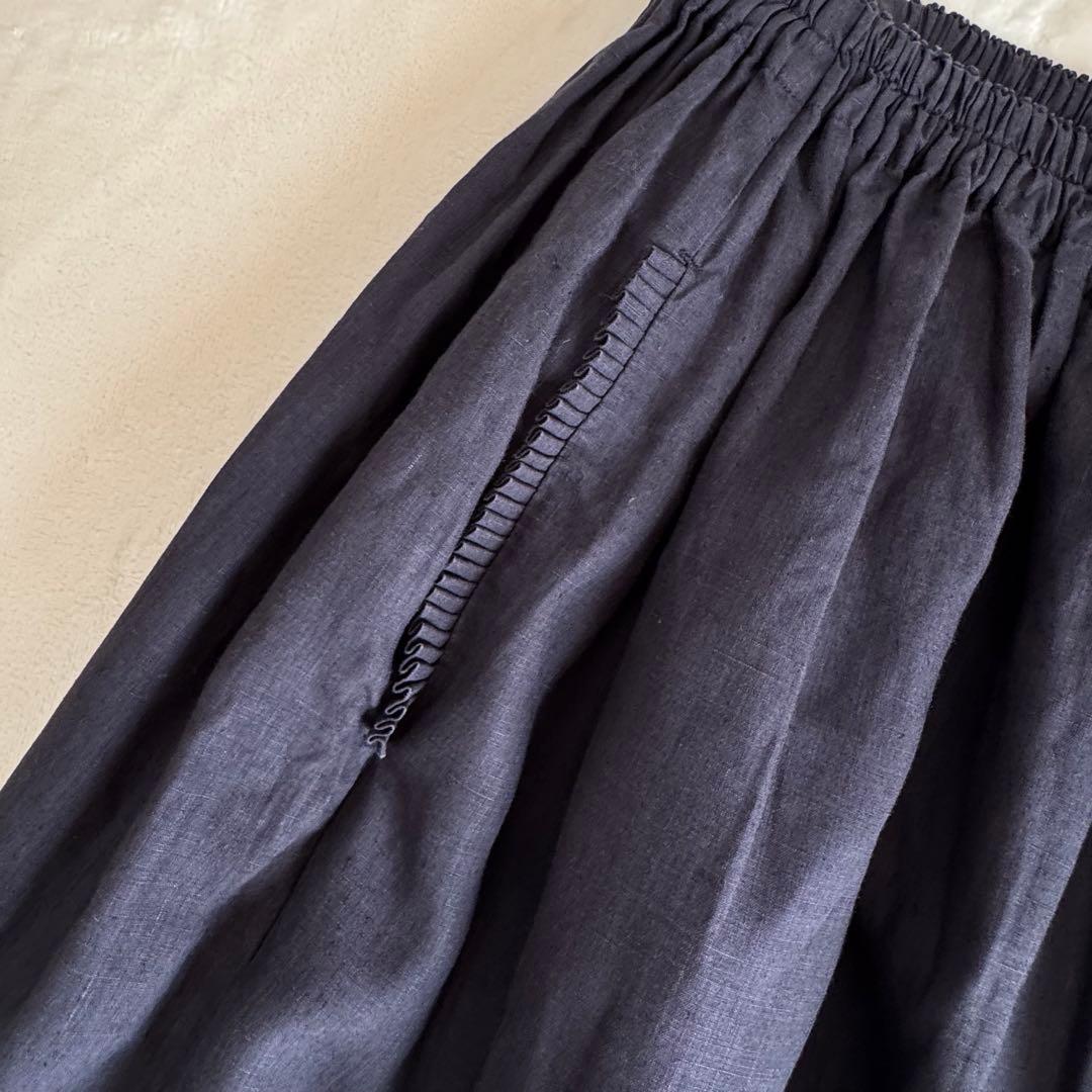 【美品】homspun ホームスパン リネン バイオ フリル ギャザースカート