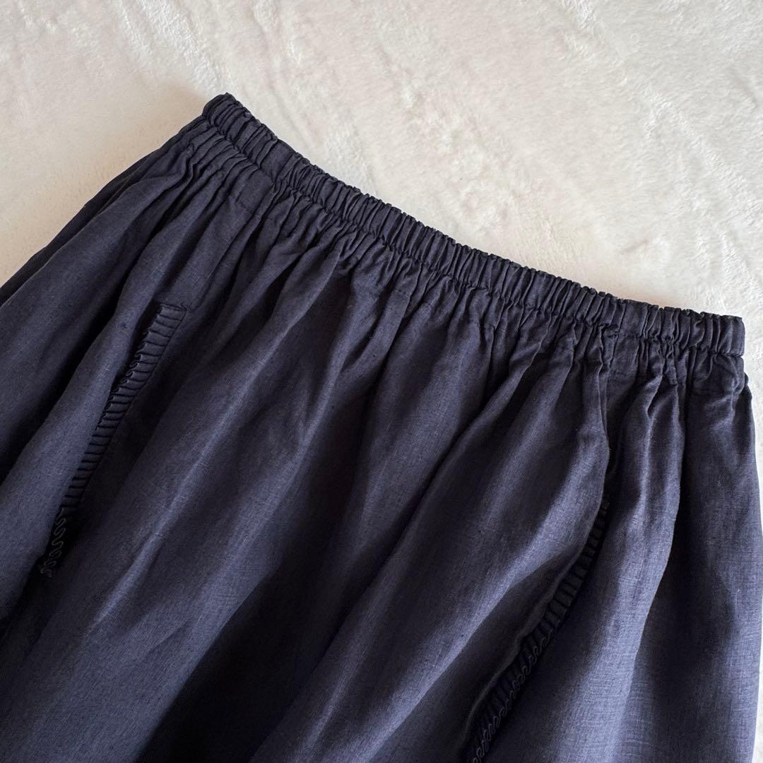 【美品】homspun ホームスパン リネン バイオ フリル ギャザースカート