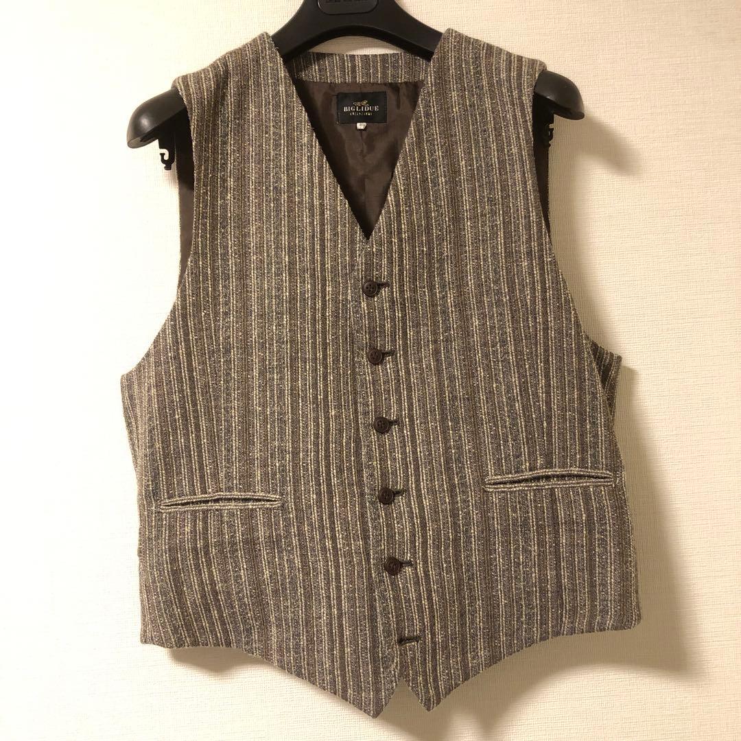 BIGLIDUE ビリドゥーエ　ジャケット＆ベストグレージュストライプ48美品