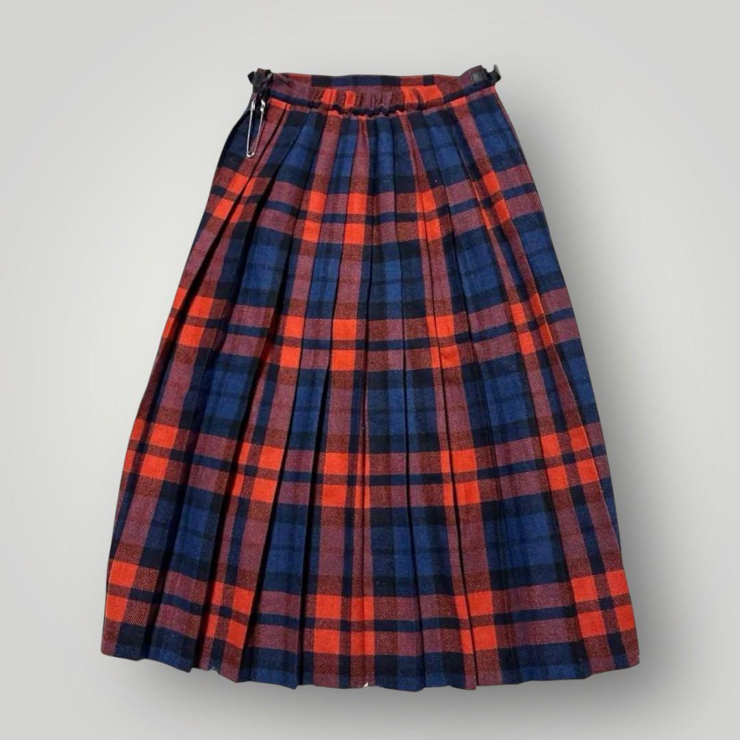 【美品】O’NEILofDUBLIN赤紺チェック8号ラップスカートセレモニー