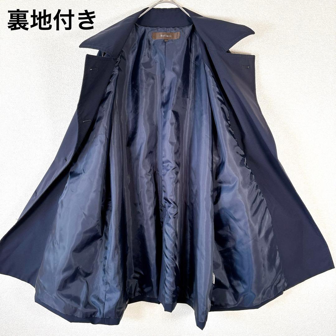 極美品✨大きい 15号 3L リフレクト 撥水 ショートトレンチコート ネイビー