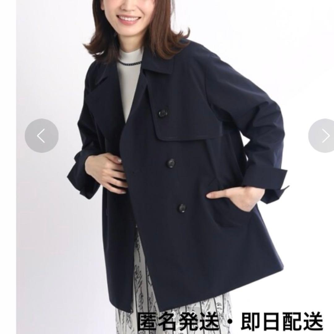 極美品✨大きい 15号 3L リフレクト 撥水 ショートトレンチコート ネイビー
