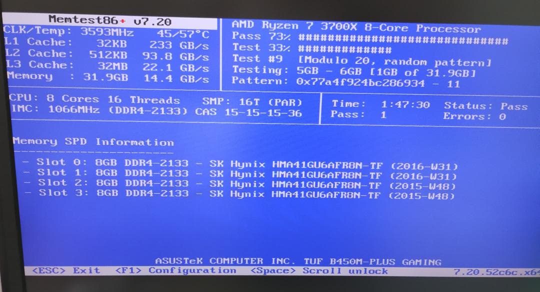 32GB（8GB×4枚） DDR4　SK hynix メモリ PC4-2133P