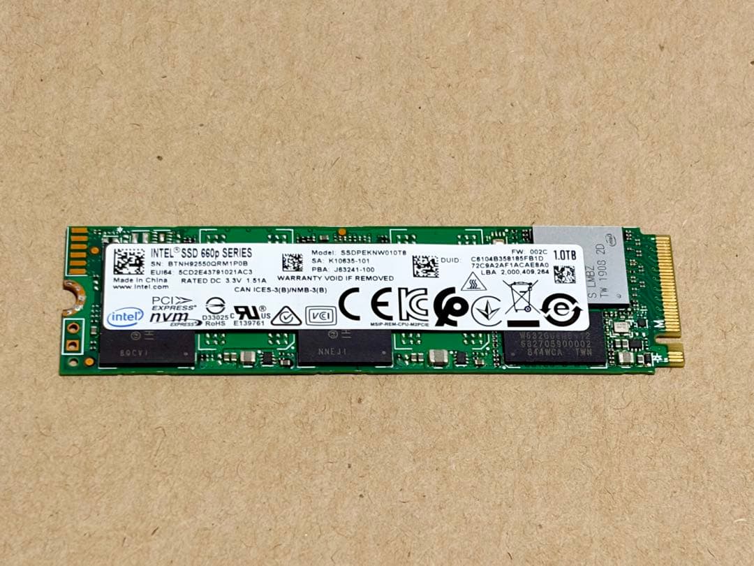 内蔵型SSD INTEL 660p 1TB NVMe M.2 SSD