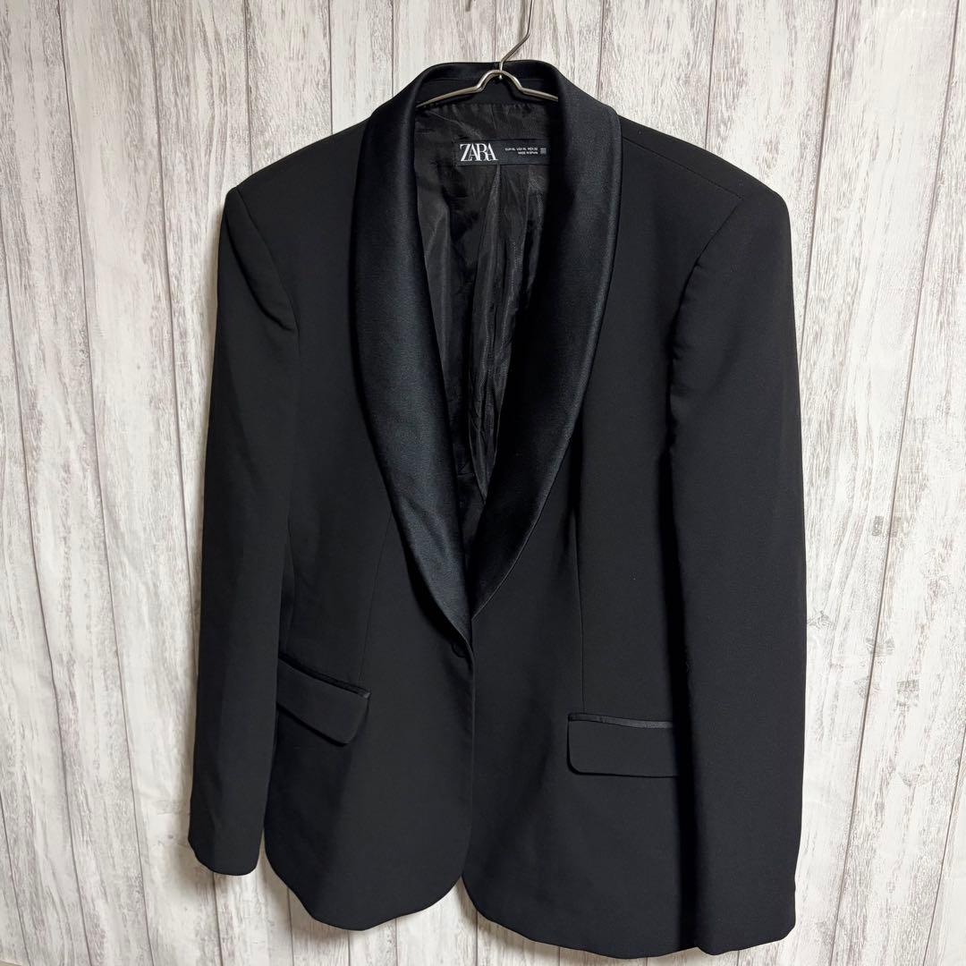 【美品】ZARA ザラ タキシード ジャケット ショールカラー ブラック XL
