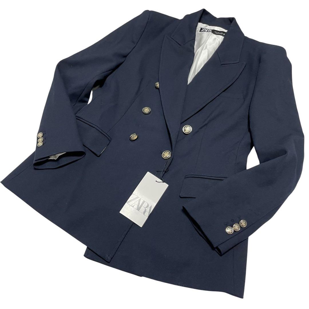 新品 ZARA ザラ 紺ブレ ダブルブレストブレザー 金ボタン 濃紺 ジャケット