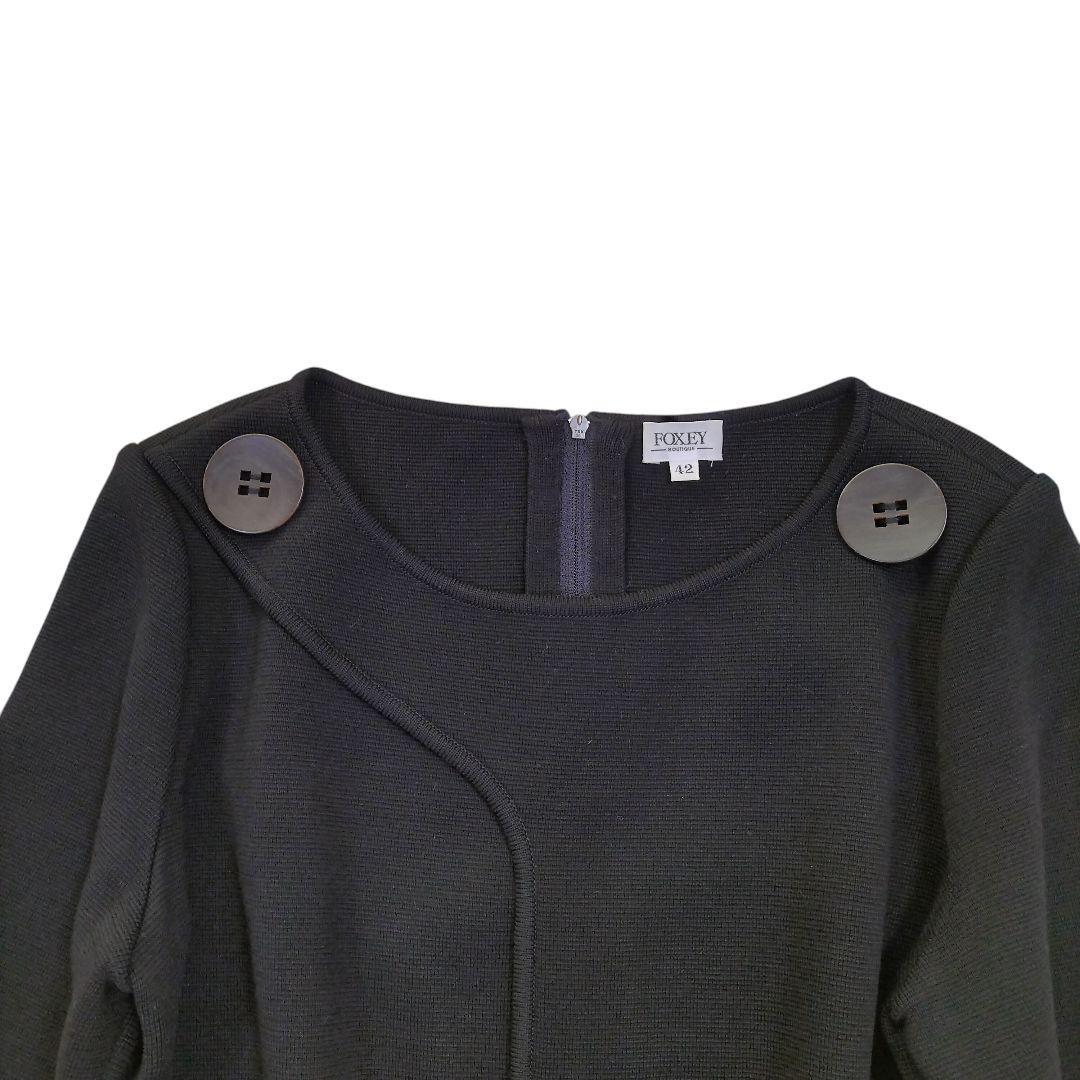 美品✦フォクシーブティック　フレアワンピース　ひざ丈　半袖　黒　大きいサイズ42