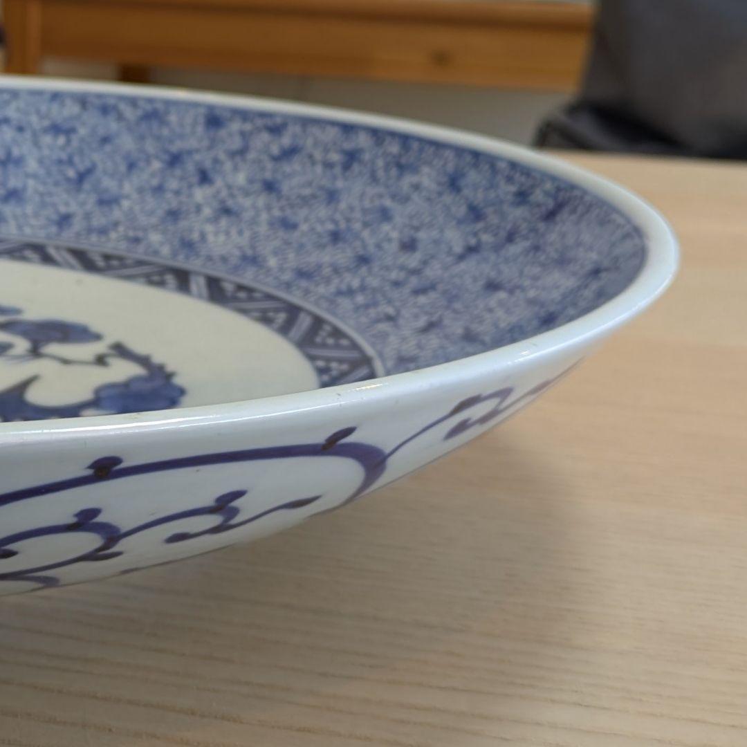 古伊萬里　染付花微塵松竹梅文大皿　１尺３寸皿