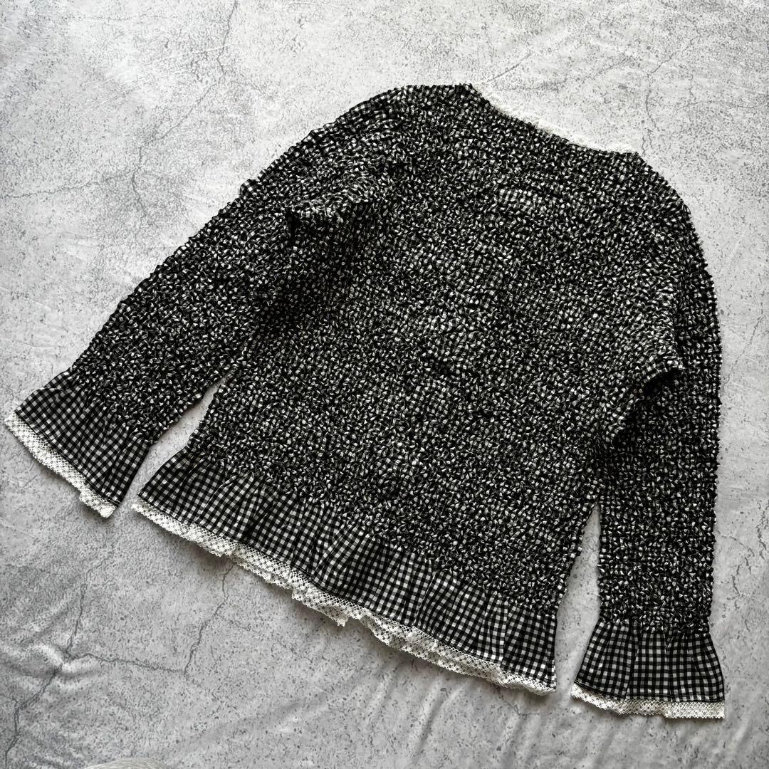 美品　ユキトリイ　プリーツ ブラウス　刺繍　羽織り　ギンガムチェック