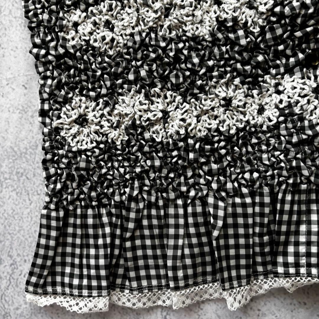 美品　ユキトリイ　プリーツ ブラウス　刺繍　羽織り　ギンガムチェック