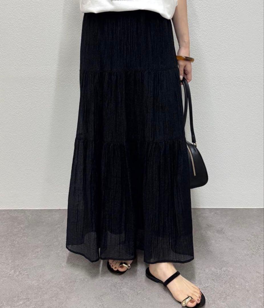 新品　Loungedress 楊柳ティアードスカート　ラウンジドレス　ブラック