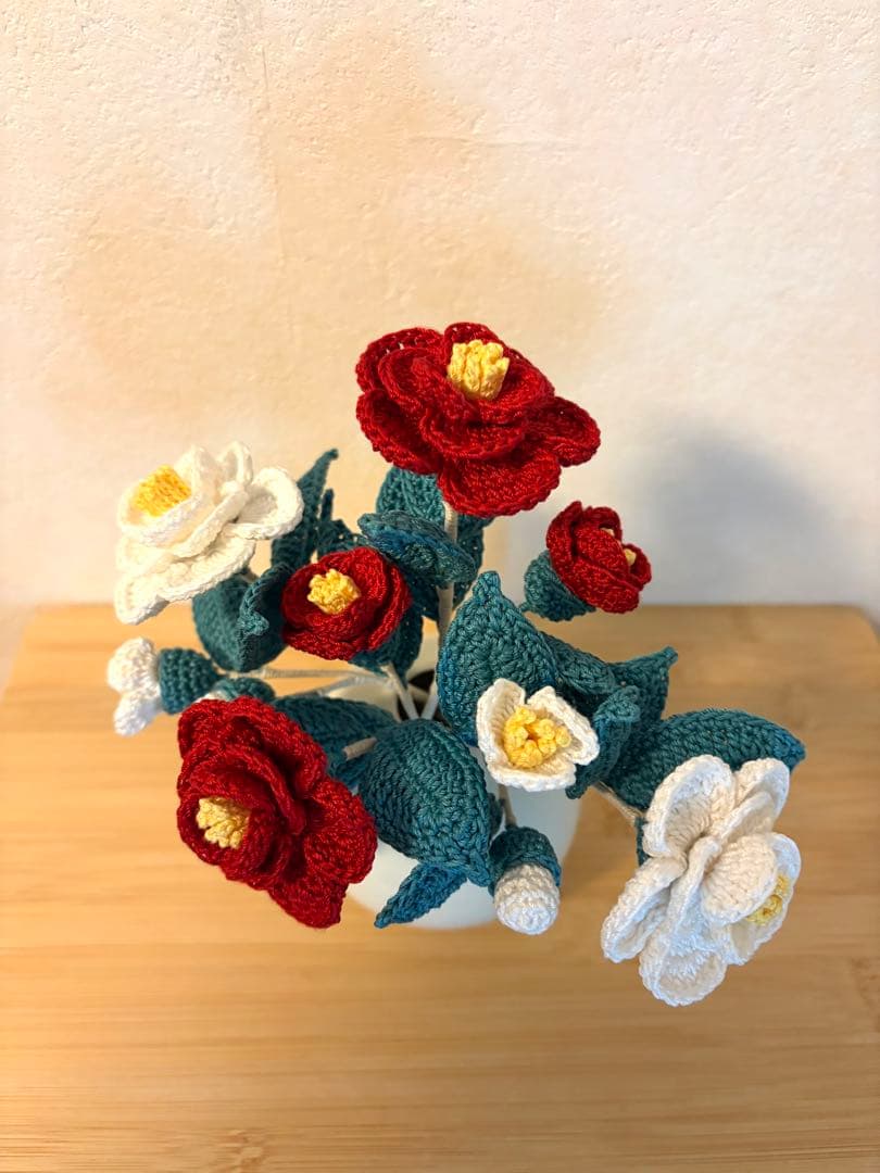 もなりん　ハンドメイド　あみぐるみ　椿　ミモザ　ユーカリ