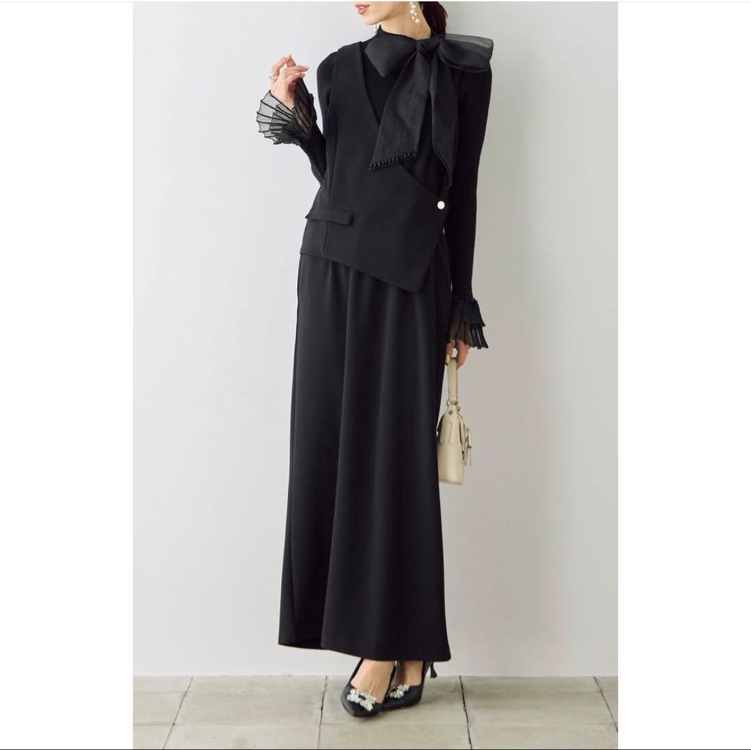 新品♡未使用♡Frene♡ デザインスリーブフレアニット+レイヤード風ジャンスカ