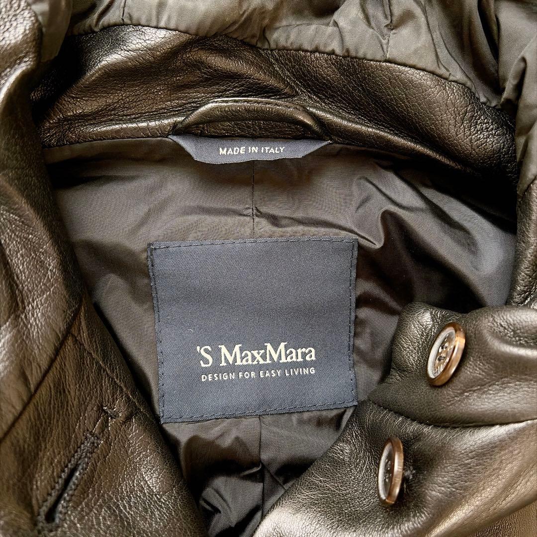 s'maxmara マックスマーラ　レザーフーデッドコート　40サイズ　L 黒