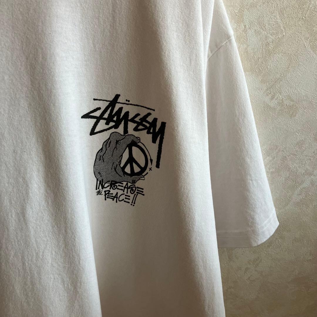 USA製 古着 ステューシー ピースマーク両面ロゴtシャツ 白 XL