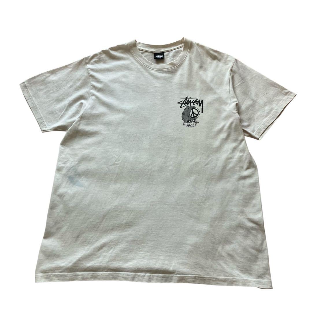 USA製 古着 ステューシー ピースマーク両面ロゴtシャツ 白 XL