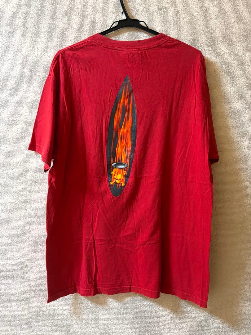 00s OLD OAKLEY アーカイブ スカル 炎 Tシャツ 赤 Lメキシコ製