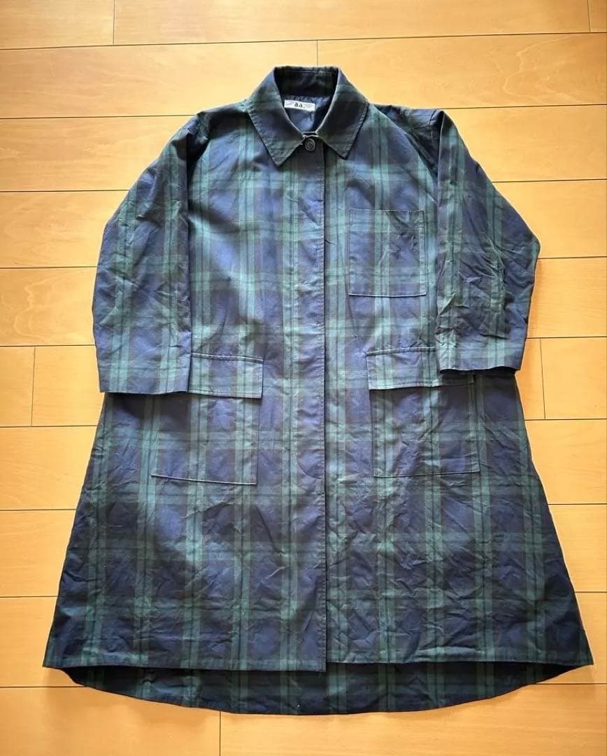 aa. Aラインステンカラーコート 緑×紺 size: S