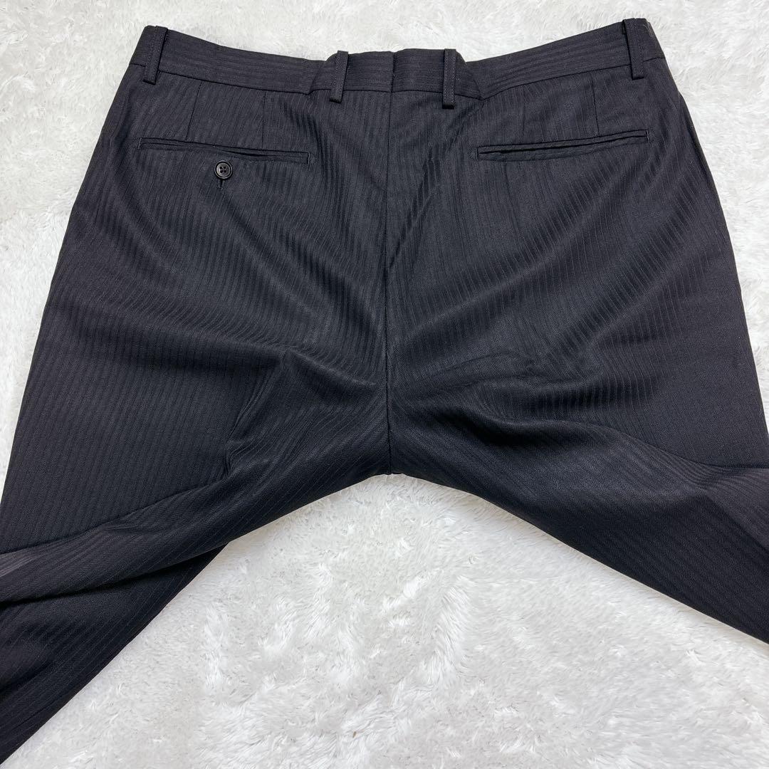 【美品】ORIHICA スーツ セットアップ AB5 黒 ストライプ ビジネス