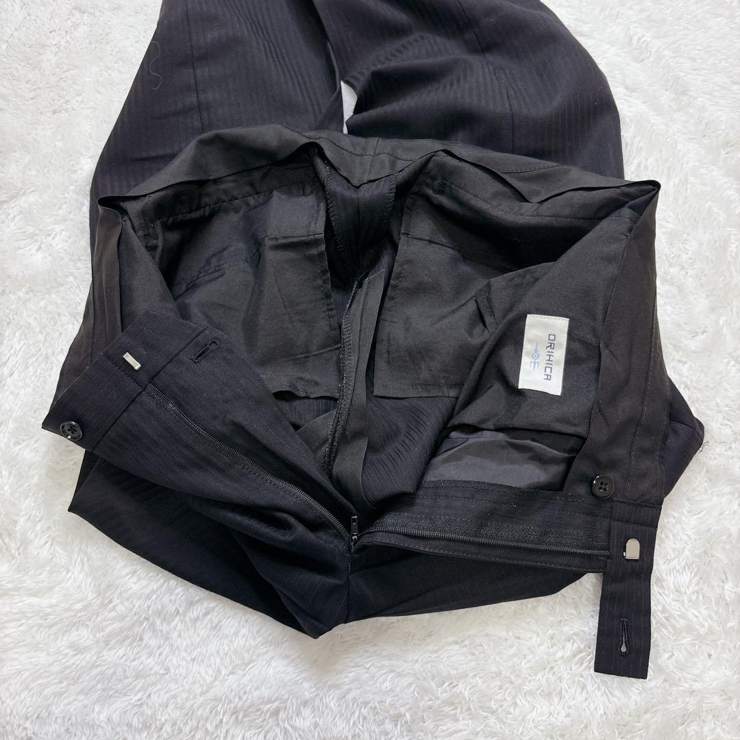 【美品】ORIHICA スーツ セットアップ AB5 黒 ストライプ ビジネス