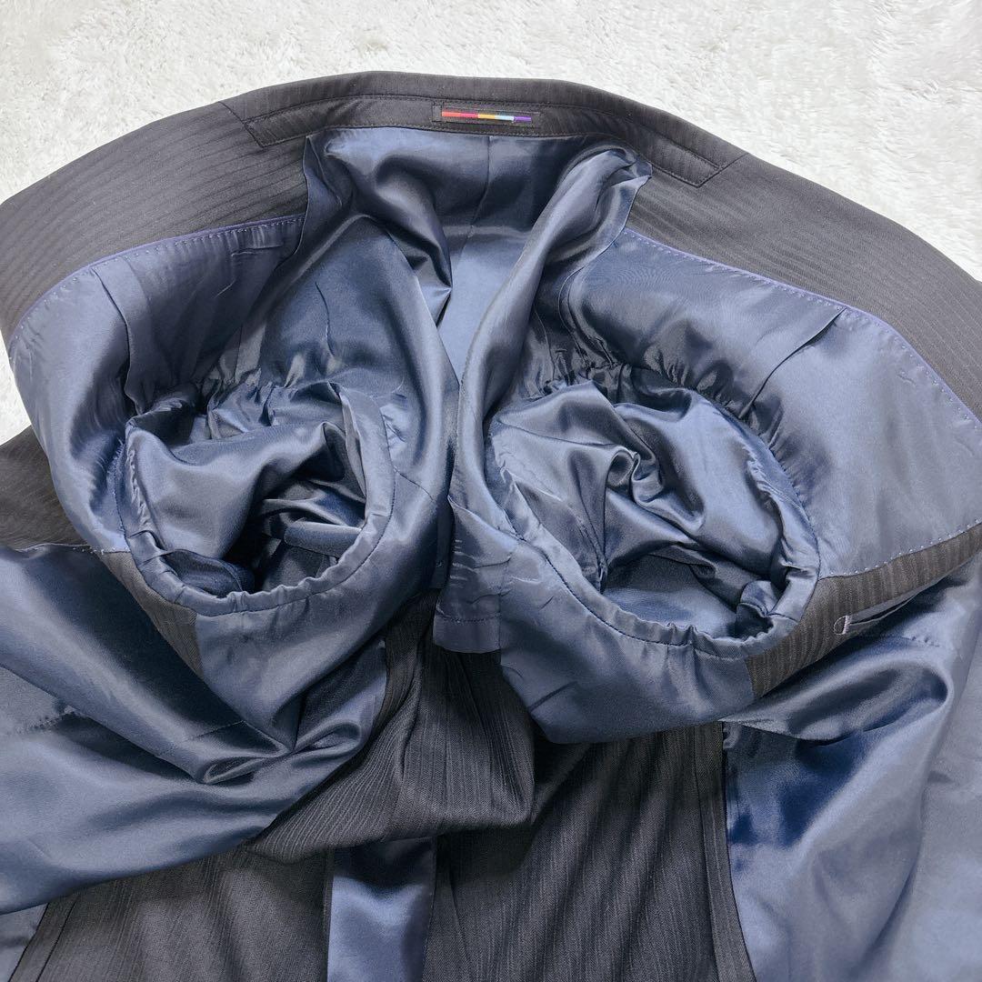 【美品】ORIHICA スーツ セットアップ AB5 黒 ストライプ ビジネス