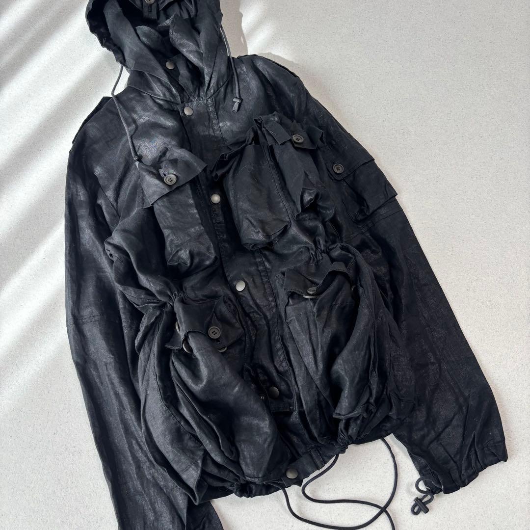 ジャケット・アウター gimmick linen waxed jacket black 00s y2k