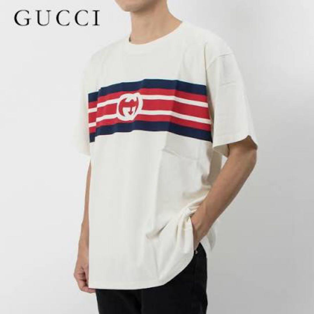 u*b様 GUCCI インターロッキングGストライプ プリントTシャツ