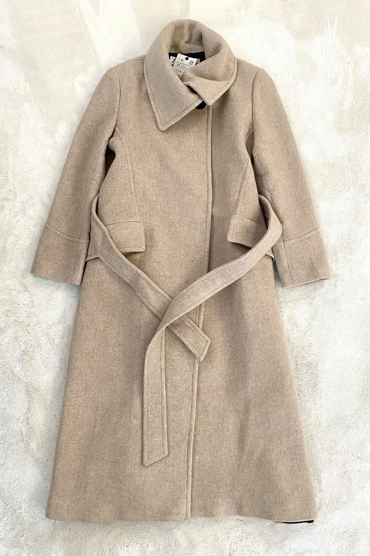 タグ付ZARA MANTECO ウールブレンド ロングコート M ベージュ