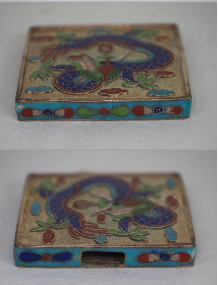 送料無料　時代物　七宝龍鳳文緒締玉　幅4×4ｃｍ