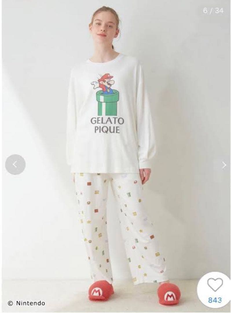 ジェラートピケ マリオ　レディース　ロンT&ロングパンツセット