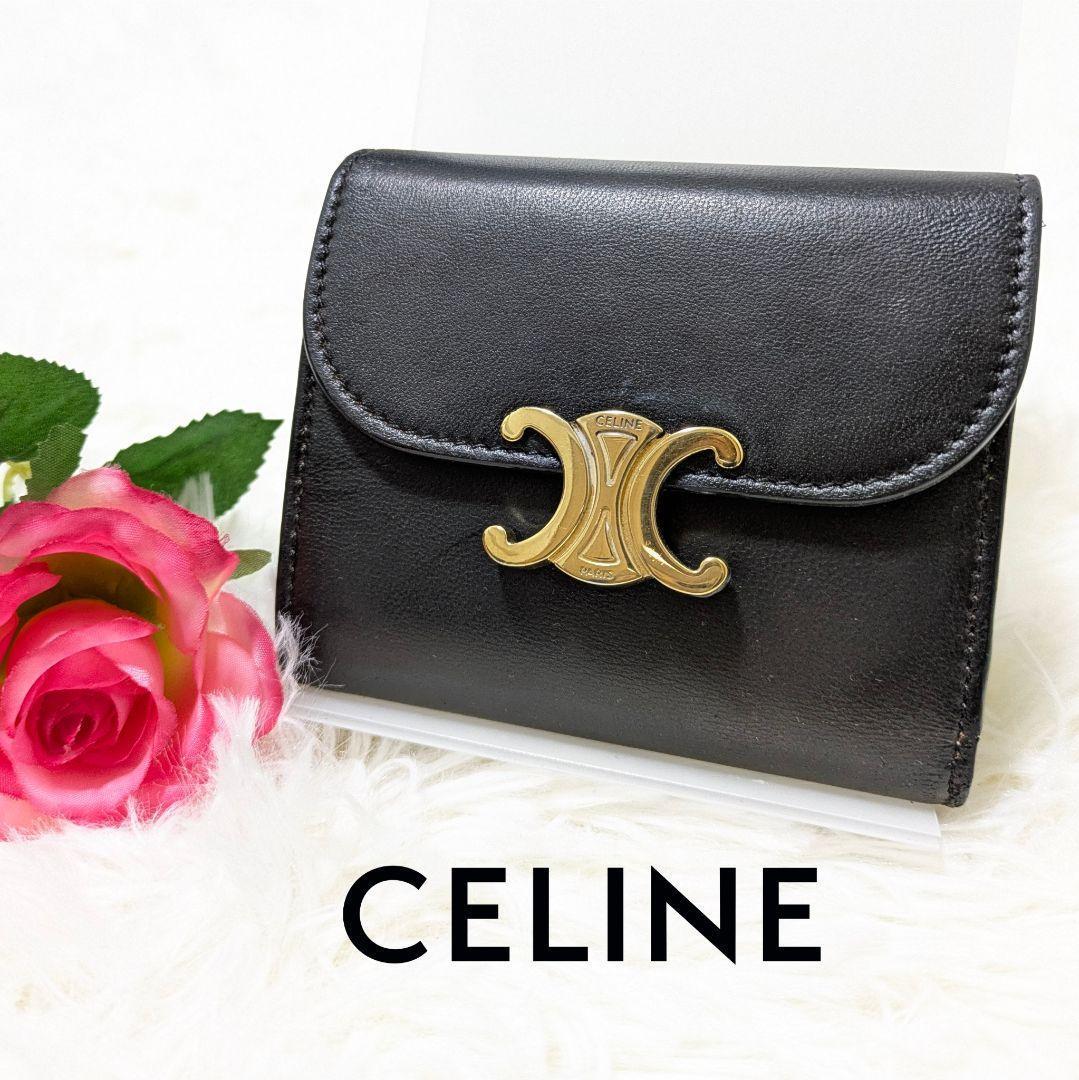 みさ✨CELINE トリオンフ　スモールウォレット　三つ折り財布　ブラック