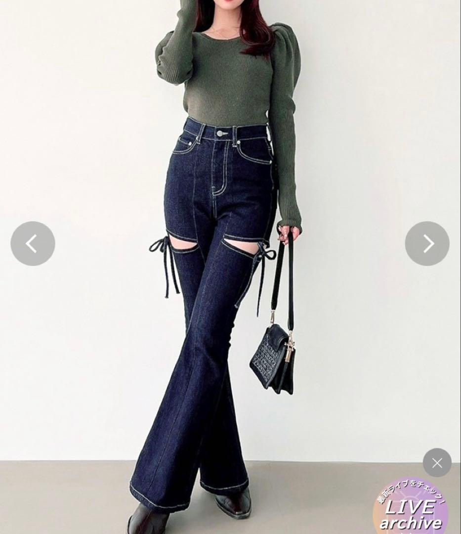 最終値下‼️【新品】RESEXXYカットアウトリボンデニムパンツSインディゴ