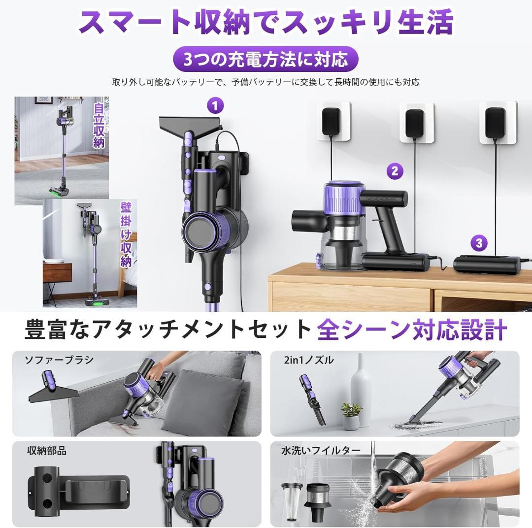 【新品未使用】掃除機 コードレス 120Kpa超強吸引 自立式