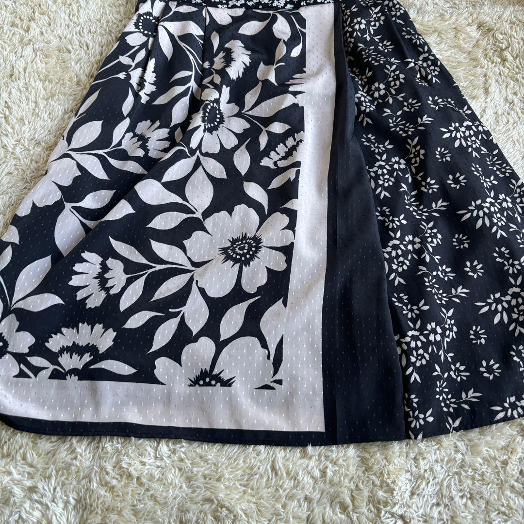美品　TOCCA トッカ シフォン ワンピース L 白黒 花柄 洗濯可
