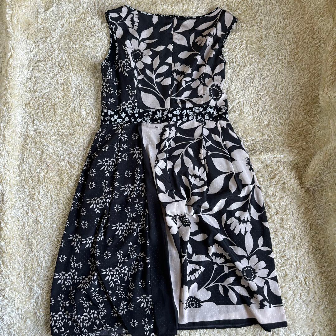 美品　TOCCA トッカ シフォン ワンピース L 白黒 花柄 洗濯可