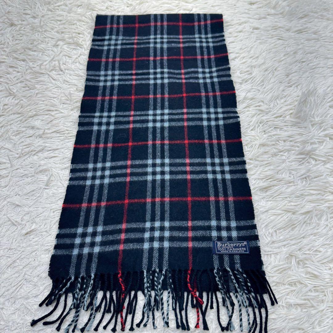 極美品✨バーバリーロンドン カシミヤ100% ネイビー ノバチェック 英国製