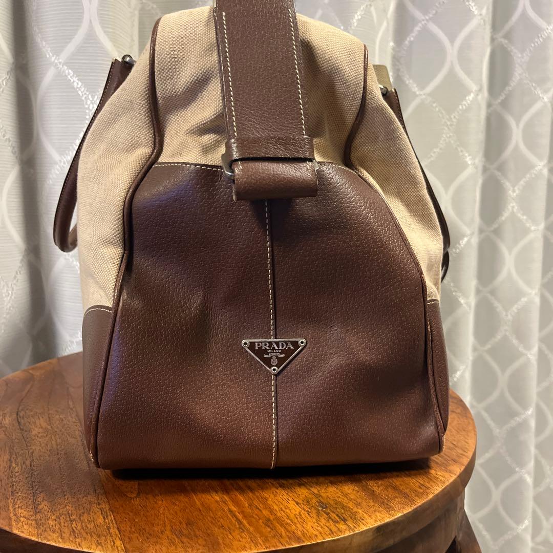 PRADA プラダ ボストンバッグ ベージュ/ブラウン