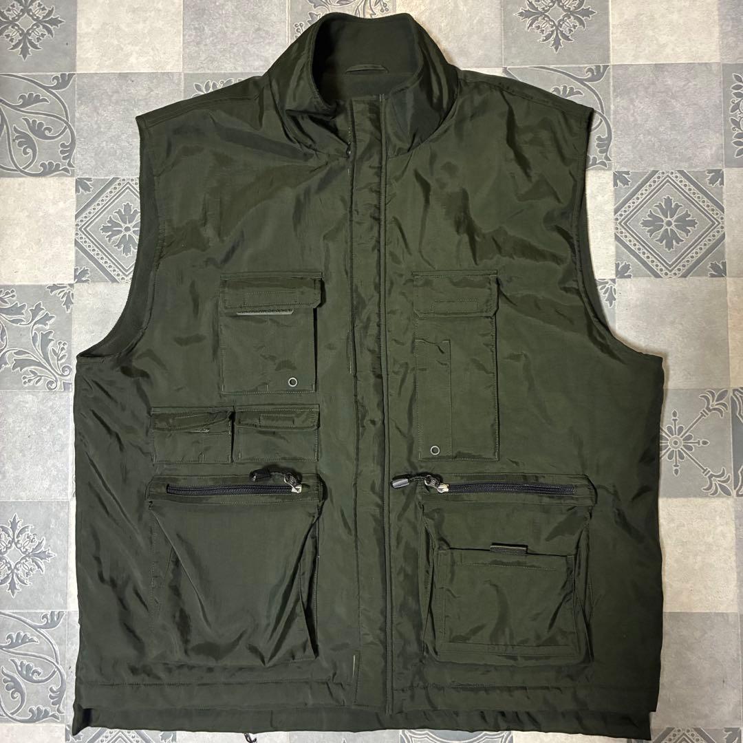 OLD GAP 00s フリース ナイロン ベスト XL y2k カーキ ジップ