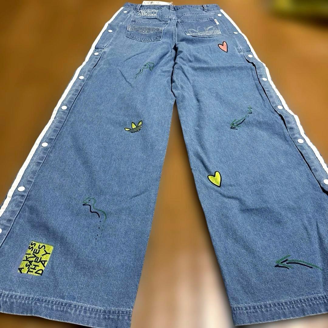 adidas Fiorucci ワイドレッグレアデニム新品L。