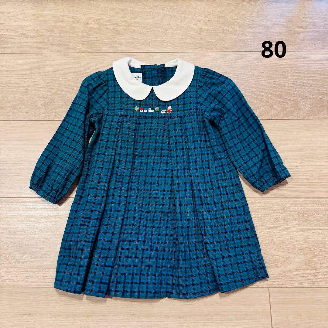 美品　現行品　ファミリア　チェック　ワンピース　80