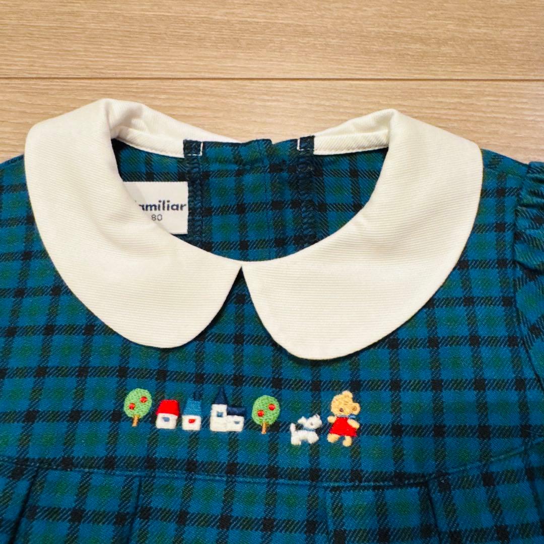 美品　現行品　ファミリア　チェック　ワンピース　80
