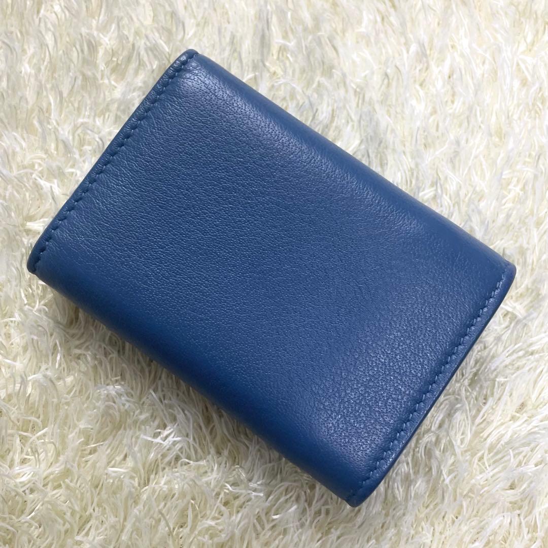 極美品 バレンシアガ 三つ折り財布 ペーパーミニウォレット ブルー