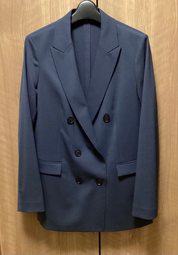 美品　ICB ウールストレッチツイル ダブル前ジャケット　ブルーグレー