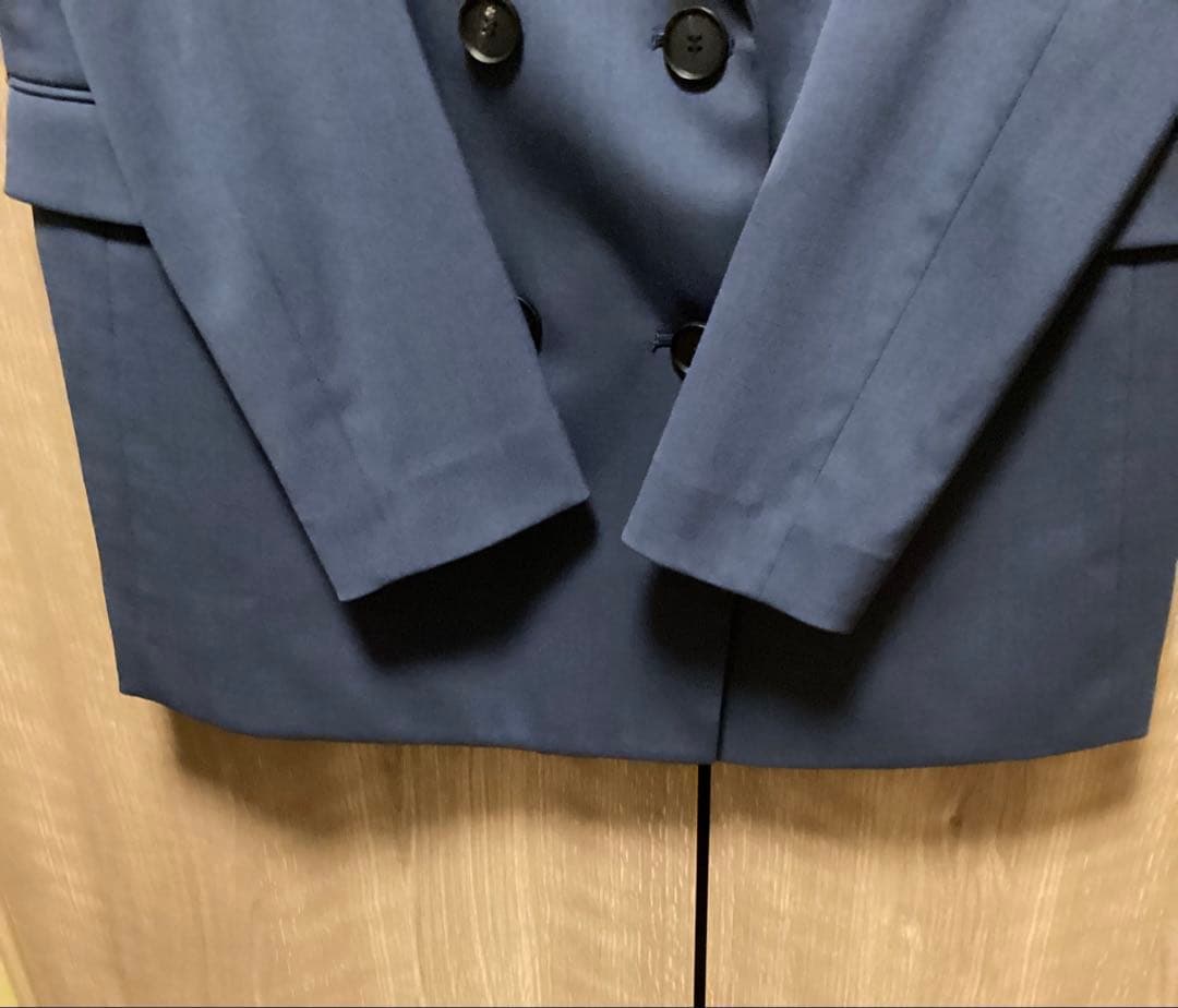 美品　ICB ウールストレッチツイル ダブル前ジャケット　ブルーグレー