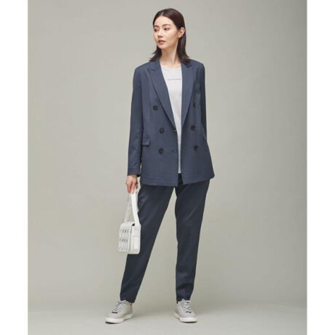 美品　ICB ウールストレッチツイル ダブル前ジャケット　ブルーグレー