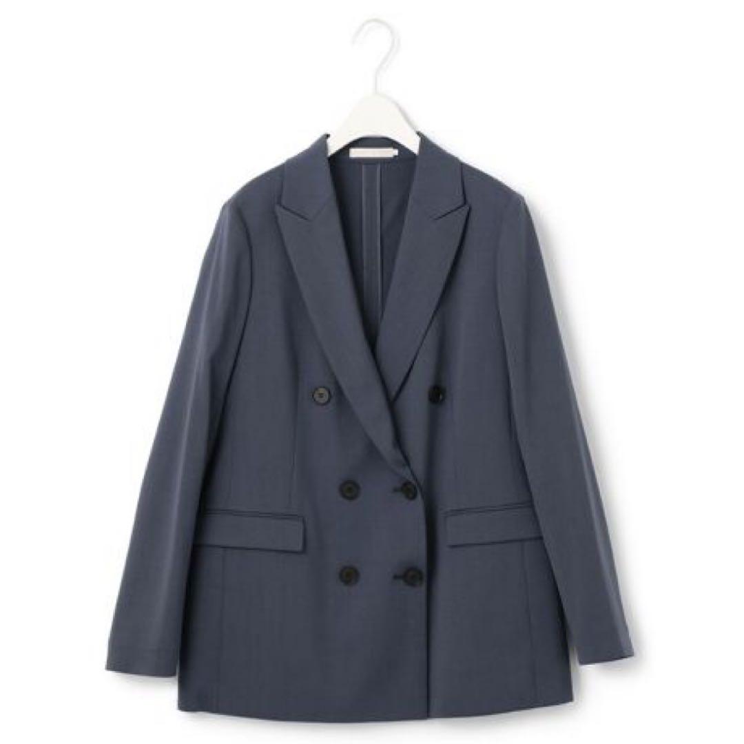 美品　ICB ウールストレッチツイル ダブル前ジャケット　ブルーグレー