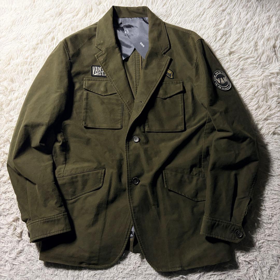 美品■VAN JACKET テーラードジャケット　カーキ　ワッペン　LL