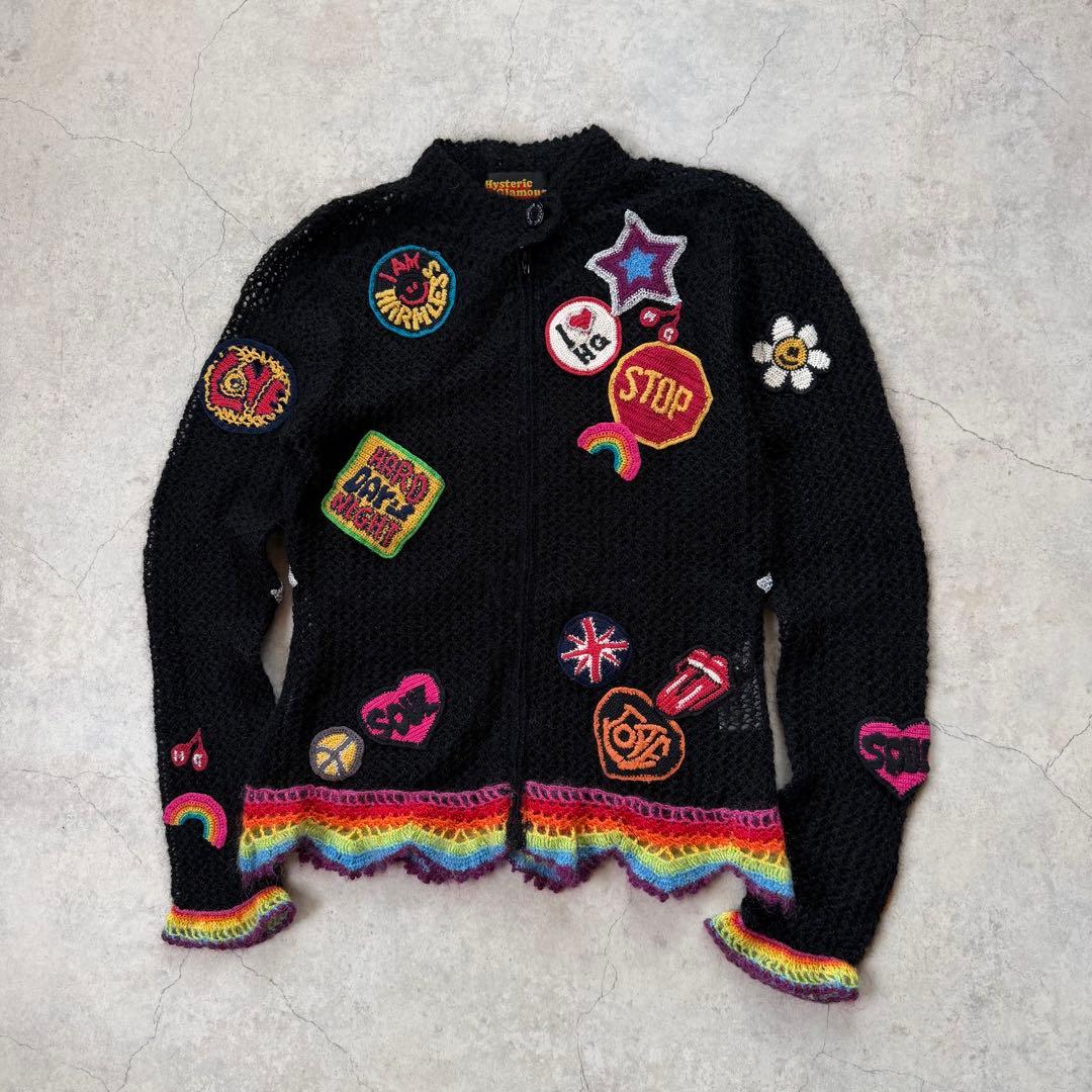 HYSTERIC GLAMOUR ジップ カーディガン ワッペン 黒
