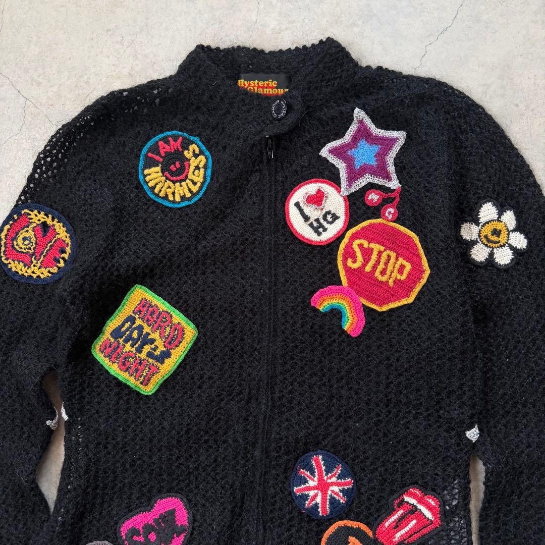 HYSTERIC GLAMOUR ジップ カーディガン ワッペン 黒